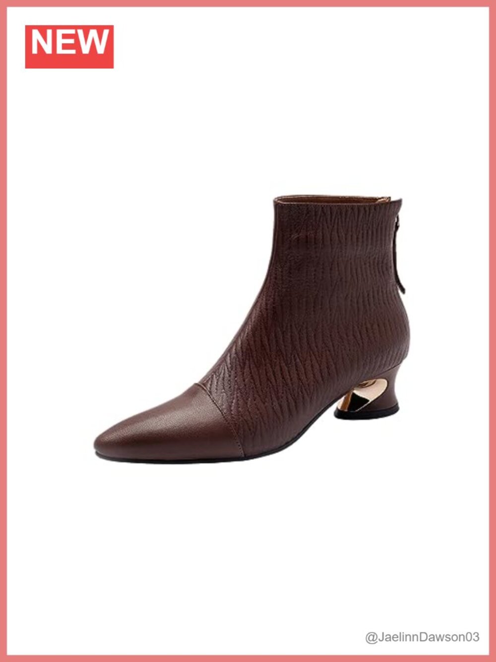 Genuine Leather Pointed Toe Ankle Booties Back Zip Chunky Heel